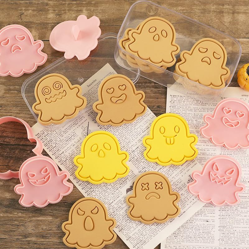 8 Piece Mini Ghost Cookie Cutters, 3d Halloween Cookie Stamps - color: Ghost