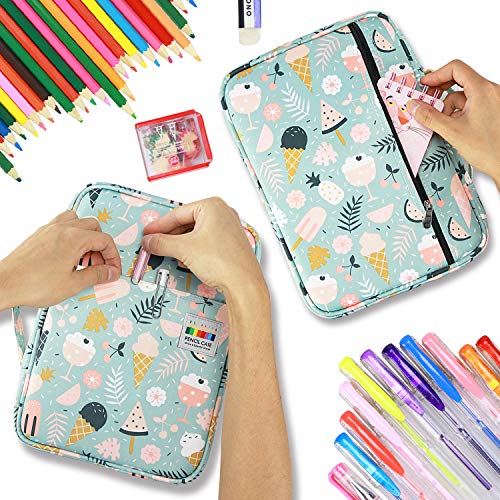 YOUSHARES Colored Pencil Case 220 Slots Pen Case Organizer With Handy Wrap & Zipper, Multilayer Holder for Prismacolor Colored Pencils & Gel Pen (Ice-Cream) - color: Ice-Cream