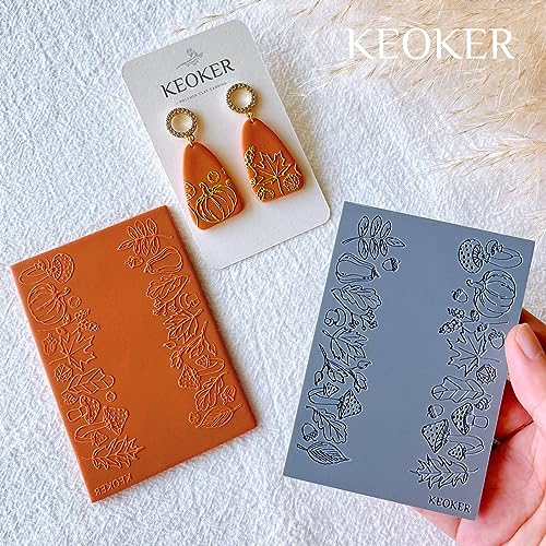 Keoker Pumpkin Polymer Clay Texture Sheets, Clay Texture Mat for Making Earrings Jewerly, Polymer Clay Earrings Tools (Fall Texture Sheet 1-3) - color: Fall texture sheet 1-3