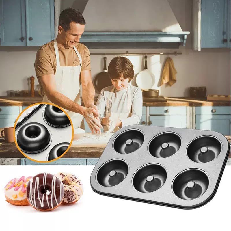 2 Pack Donut Pans, Premium Carbon Steel 6-Cavity Non-Stick Donut Mold, Perfect Baking Pans for Bagels Biscuit Cake, Dishwasher Oven Safe