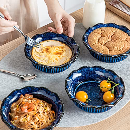 vancasso Ceramic Mini Pie Pans Set of 6, 5.2 Inch Small Pie Plates for Baking with Ruffled Edge, Individual Quiche Baking Dishes Tart Pans, Mini Pot Pie Plates for Microwave & Oven Safe, Blue - color: Blue