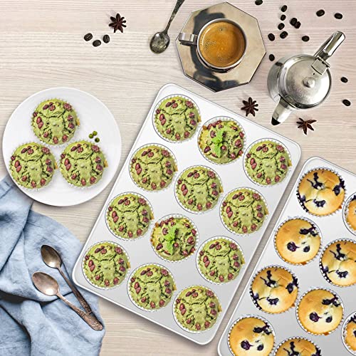 P&P CHEF 12-Cup Muffin Pan Tin, Stainless Steel Cupcake Pan, 2Pcs - size: 12 Cup