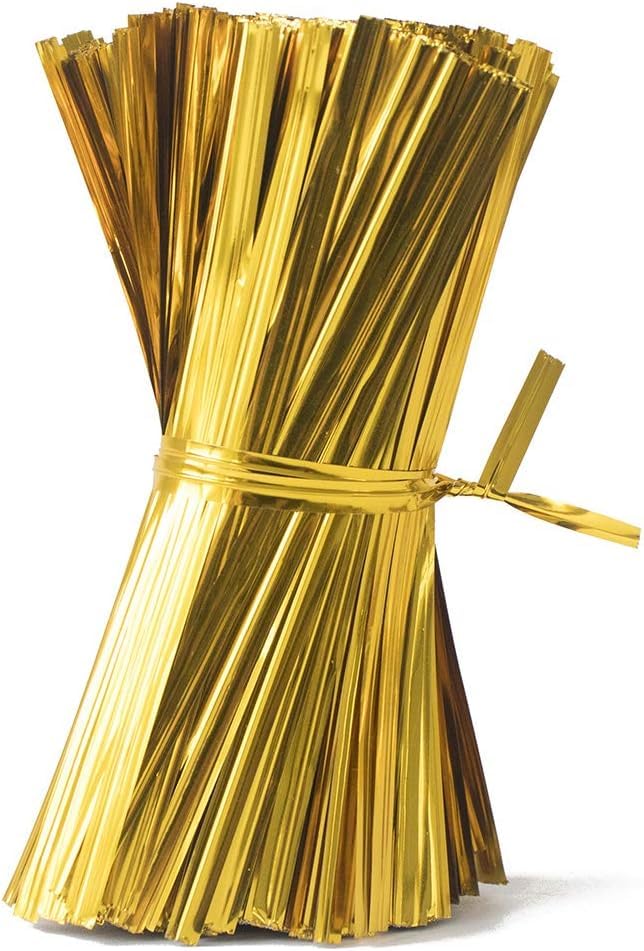 Twist Ties for Treat Bags 750 Pcs Party Cake Pops Ties 3.94" (Gold) - color: Gold