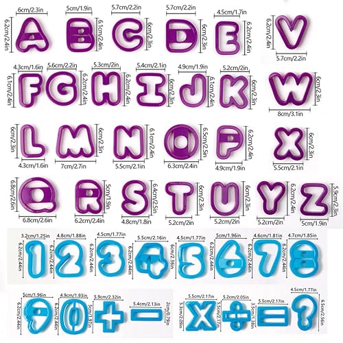 42 Pcs Letter And Number Cookie Cutters,with Dough Alphabet,Numbers,Mathematical Symbols,Fondant Letter Cutters for Birthday, Christmas, New Year and Holiday Party Decorations (42Pcs)