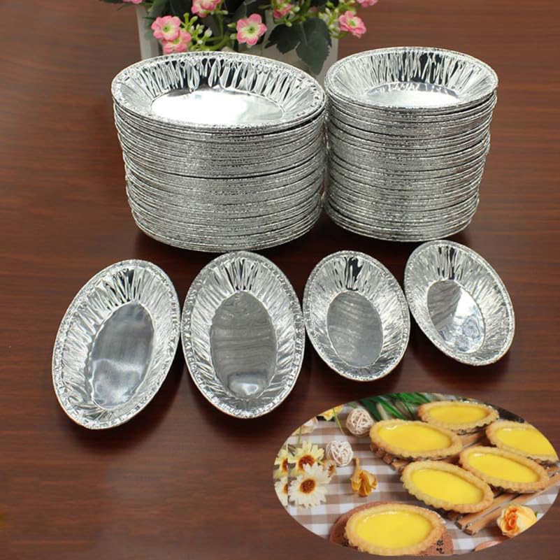 250Pcs Disposable Foil Egg Tart Cups Oval Mini Baking Pans Small Baking Cups for Tarts Quiches and Oysters Holder