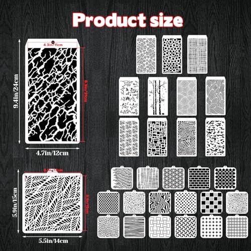 30 Pcs Abstract Layering Stencils for Painting, Reusable Mixed Media Stencils with Geometric Crackle Bubble Camo Splatter Tree Leaf Patterns, DIY Craft Templates for Walls Canvas Cards Airbrush Art
