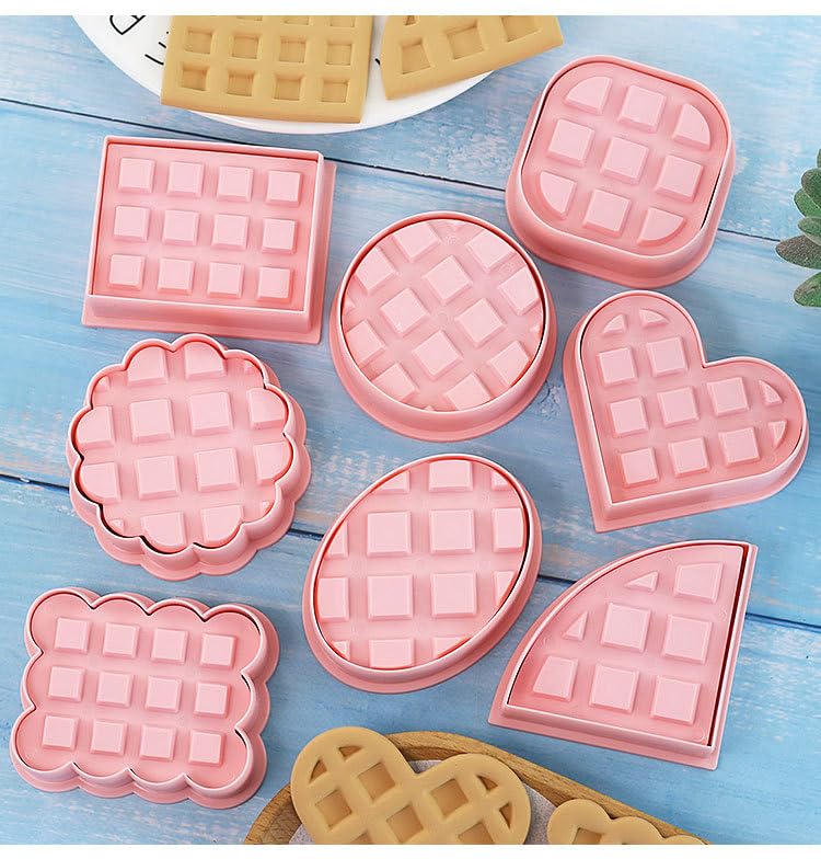 Waffle Cookie Cutters,8 Pieces Plastic Cookie Stamps (Waffle) - color: Waffle