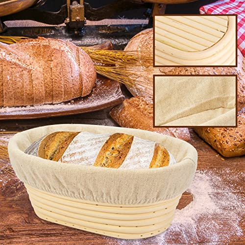 2 PCS 10 inch Oval Long Banneton Brotform Bread Dough Proofing Rising Rattan Basket & Liner for Professional & Home Bakers - size: 2 PACK 10 inch