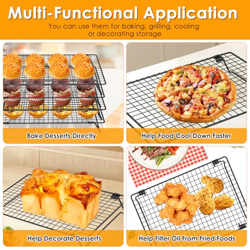 4 Pack Cookie Cooling Racks for Baking Stackable 4-Tier 13.4 x 9.4 Inch Wire Rack, Heavy Duty Baking Rack for Cookies, Cakes, Roasting, Drying, Black, Gifts for Baking Must Haves - size: 13.4“ x 9.4”-4 Pack