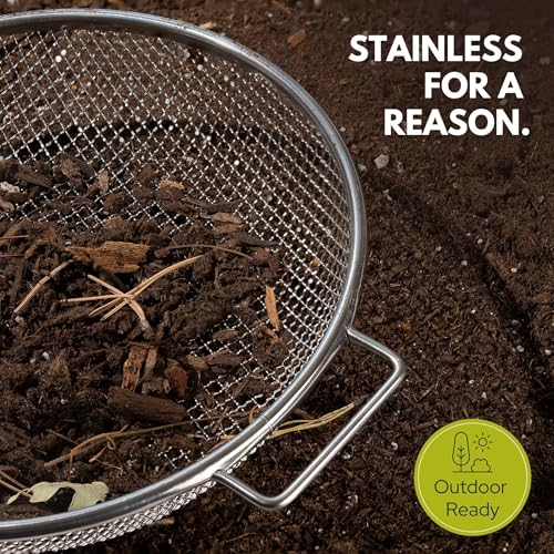Round Soil Sifter, 1/4-inch Stainless Steel Sieve with Handles - size: 1/4 inch