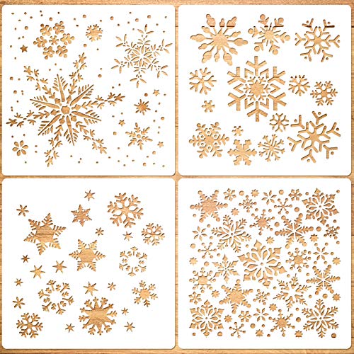 Konsait Large Christmas Snowflake Stencil Template,Reusable Plastic Painting DIY Crafts Templates,Xmas Snowflake Decor for Wood Window Glass Greeting Card,Cookies, Cake,Biscuit,Dessert,Coffee Decor