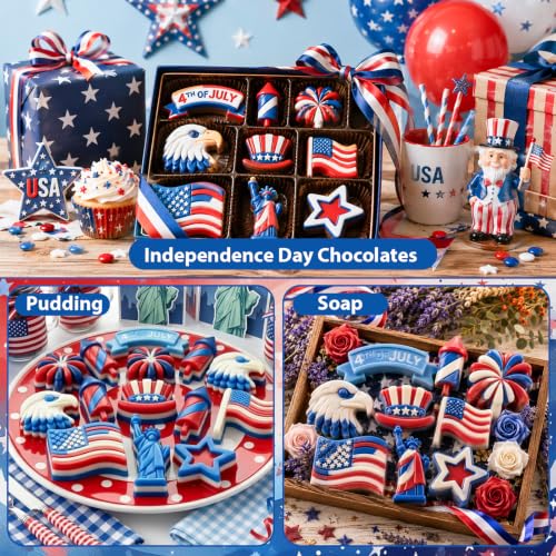 4th of July Silicone Molds 2 Pack Independence Day Chocolate Molds Patriotic Silicone Candy Mold Tray Statue of Liberty American Flag Eagle Stars Cake Decorating Jelly Ice Cubes Soap Baking - color: 4th of July Silicone Molds