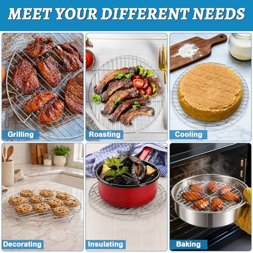 P&P CHEF 10.5 Inch Cooking Rack Round for Steaming Cooling, Silver, 2 Pack - color: Silver, size: 10½ inch