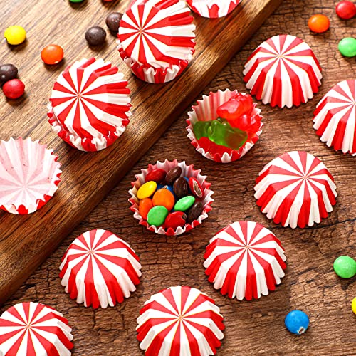 Pinkunn 600 Count Mini Cupcake Liners Bulk Red White Striped Carnival Decor