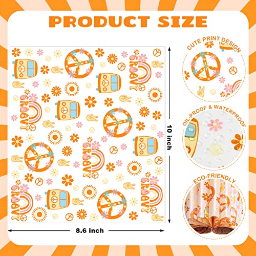 100 Pcs Hippie Wax Paper Sheets for Food with Flower Pattern - color: Hippie