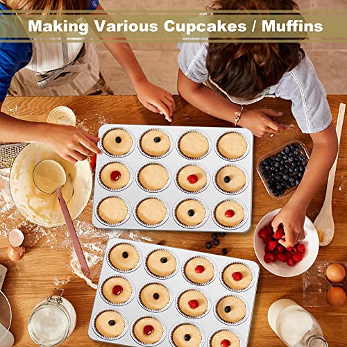 TeamFar 12-Cup Muffin Pan, Stainless Steel Cupcake Pans Muffin Tin Set