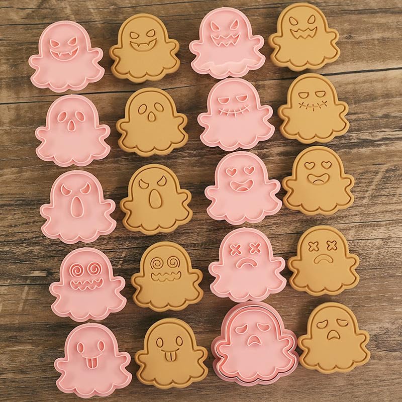 8 Piece Mini Ghost Cookie Cutters, 3d Halloween Cookie Stamps - color: Ghost