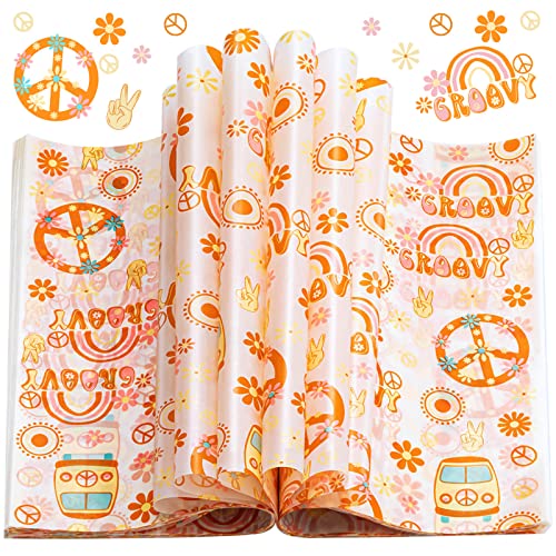 100 Pcs Hippie Wax Paper Sheets for Food with Flower Pattern - color: Hippie