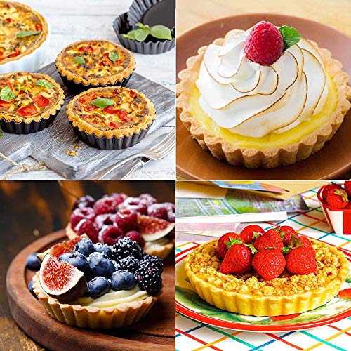 Gutsdoor 6 Pack Mini Tart Pan 4 Inch with Removable Bottom Quiche Pan Nonstick Round Quiche Pie Pan Set - style: Round