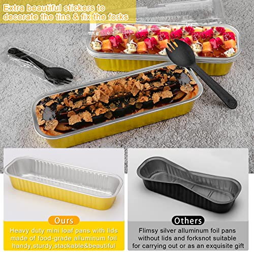 Upgrade Large 11.8oz Mini Cake Pans with Lids and Spoons 30Pcs Mini Loaf Pans Disposable for Gift Giving Bake Sale Lunchbox Baking ContainersSuitable for Bread, Cakes, Treats, Ice Cream - color: 30-pack-Gold