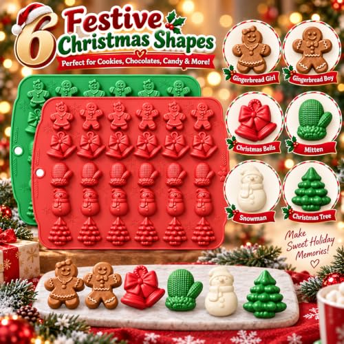 2 Pack Christmas Silicone Molds 60 Cavity Christmas Candy Molds (Red-green) - color: 2pcs Xmas mold001