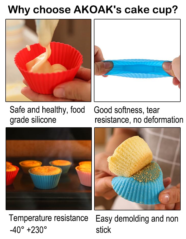 AKOAK Reusable Silicone Non-stick Baking Cups, Cake Molds, Kitchen Baking Cooking Accessories, DIY Cake Making Tools - Pack of 10 (Green) - color: Green