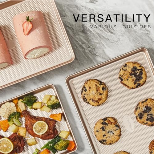 HONGBAKE Jelly Roll Pan 15x10, Nonstick Cookie Sheets for Baking - color: Champagne Gold, size: Jelly Roll Pan