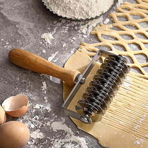 INCHOO Homemade Stainless Steel Dough Lattice Roller Cutter Bread Pastry Baking Tool Dough Docker Needle Roller Wheel - color: Yellow-2