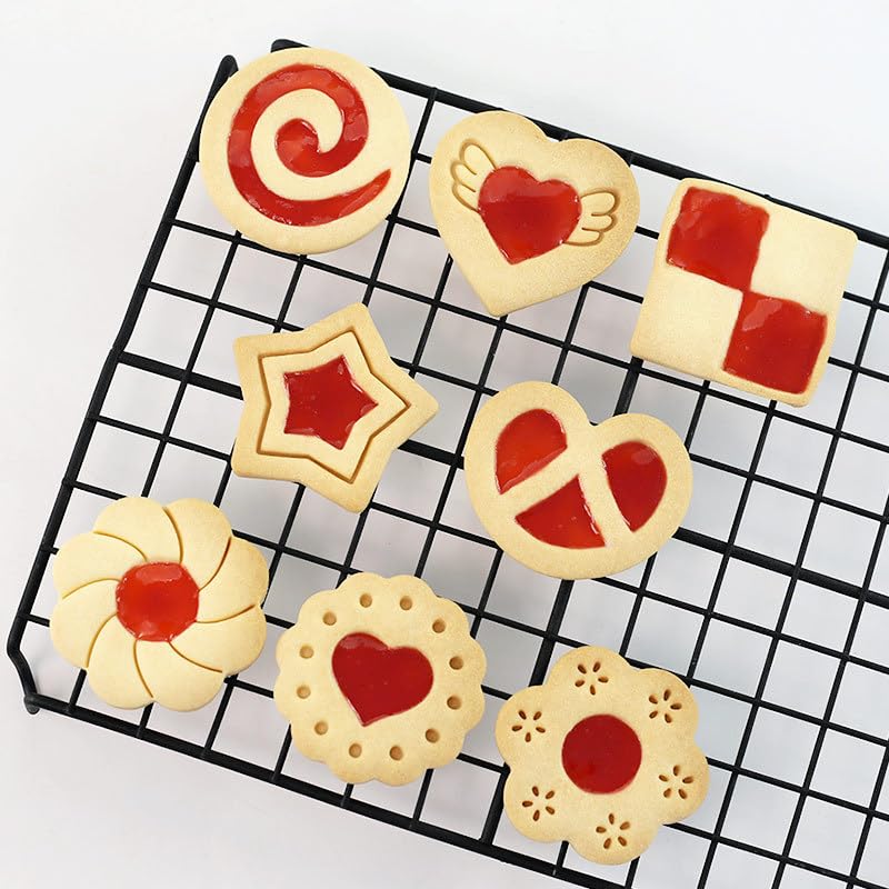 8 Pcs Jam-Filled Sandwich Cookie Cutter Set Star Cookie Stamps with Plunger - color: Star Cookie Cutter