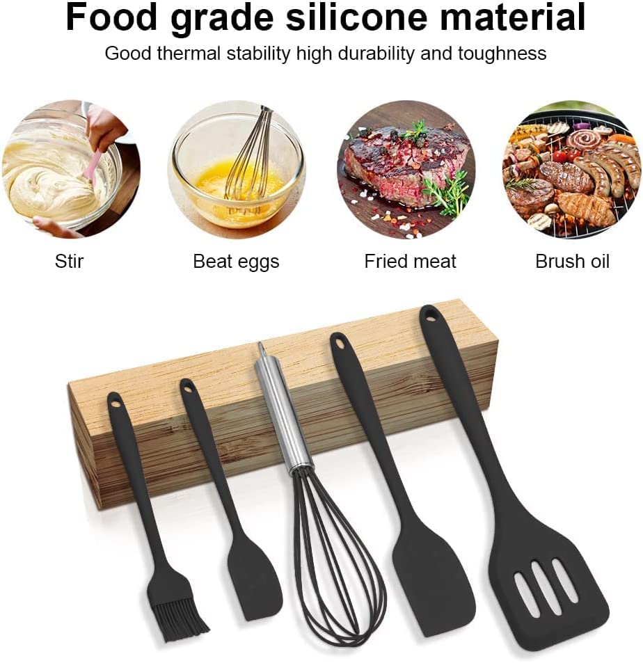 ADBI's Box Silicone Spatula Cooking Utensils Set, 5-Piece (BLACK) - color: Black