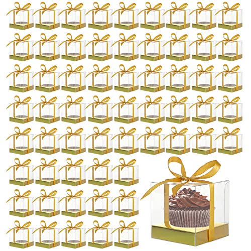 60 Pcs Clear Plastic Cupcake BoxesGold Single Cupcake Containers