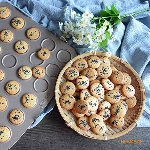 CHEFMADE Macaron Cake Pan, 30-Cavity Non-Stick Macaroon Biscuits Cookie Bakeware for Oven Baking (Champagne Gold) - size: Macaron 30 Cups