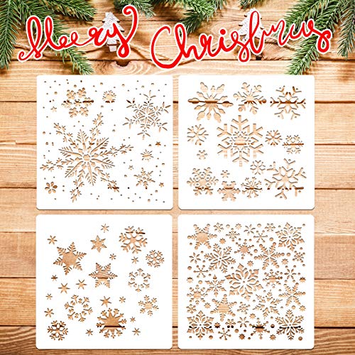 Konsait Large Christmas Snowflake Stencil Template,Reusable Plastic Painting DIY Crafts Templates,Xmas Snowflake Decor for Wood Window Glass Greeting Card,Cookies, Cake,Biscuit,Dessert,Coffee Decor