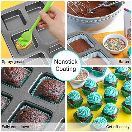 Beasea Nonstick Brownie Pan, 2 Pack 6 Cavity Black Square Brownie Muffin Pan Cake Pan Mini Cheesecake Cupcake Bakeware Carbon Steel 2x3 Cutter Brownie Baking Tray Bakeware for Oven Baking - color: Black Brownie Mini