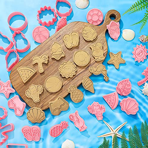 Cunhill 16 Pcs Summer Beach Cookie Cutters with Plunger, Tropical Molds