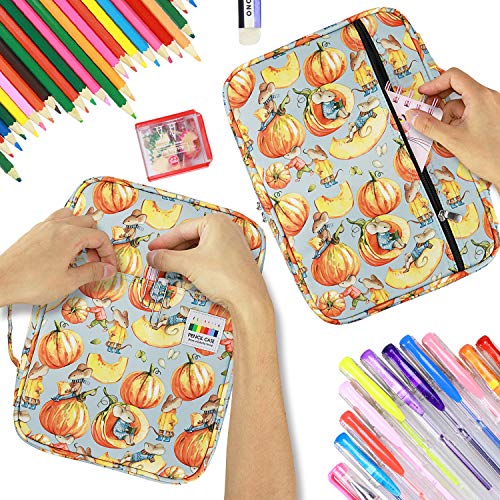YOUSHARES Colored Pencil Case 220 Slots Pen Case Organizer With Handy Wrap & Zipper, Multilayer Holder for Prismacolor Colored Pencils & Gel Pen (Pumpkin) - color: Pumpkin