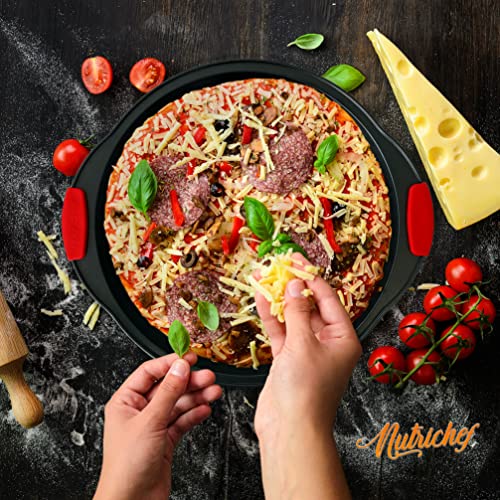 Nutrichef Non-Stick Pizza Tray with Silicone Handles, 6-Pack Round Steel Non-Stick Pans with Perforated Holes, Premium Bakeware, Pizza Trays with Silicone and Oversized Handles, Dishwasher Safe - size: 6 Piece