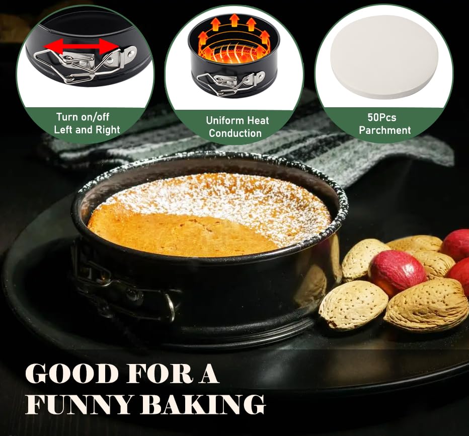 4 Pack Small Springform Cheesecakes Pan 4 Inch Mini 50Pcs Parchment Paper - size: 4" Cake Pans - 4 Pack