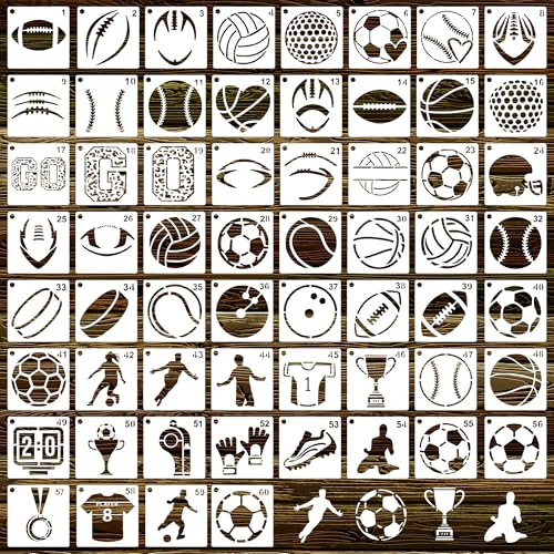60 Pcs Small Sport Stencils for Painting-3 Inch Reusable Small Soccer Basketball Stencils Sport Stencil for Cookie Rock Sport Theme Cake DIY Crafts - color: Small Sport(60Pcs)