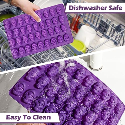 Webake Mini Skull Candy Mold with 4 Different Shapes, 36-Cavity Halloween Skull Silicone Chocolate Candy Mold for Gummy, Chocolate, Candy, Jello, Cupcake Decoration（2PCS）