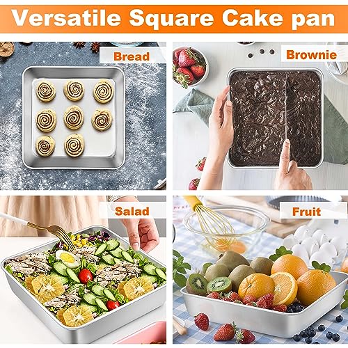 TeamFar Square Cake Pan, 6/8 / 9 Inch Stainless Steel Square Baking Pan