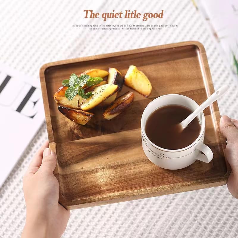 Acacia Wood Square Serving Tray Set,Small Wooden Platter Serving Trays Home Decor Cheese Board,Kitchen Acacia Wood Charcuterie Plates,Cake Appetizer Plates Dish Dessert Snack Bread Tray,8in/3pcs