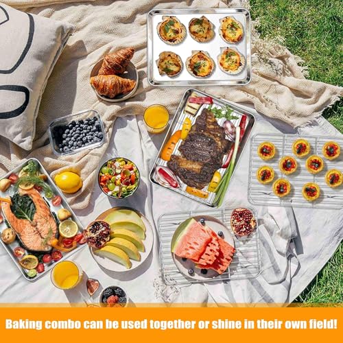 Homikit 9x7 Inches Mini Stainless Steel Baking Sheet with Wire Cooling Rack - size: 9x7x1