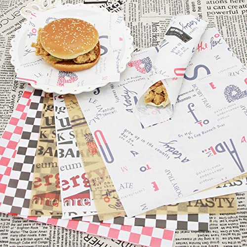 Premium Deli Paper 12"x12"- 200 Pack - Water & Grease Resistant, Greaseproof Liners for Food Boats - Pre Cut Deli Sandwich Wrappers - Food Basket Sheets for BBQ, Picnic, Tray Liner - color: White/Black Checkered