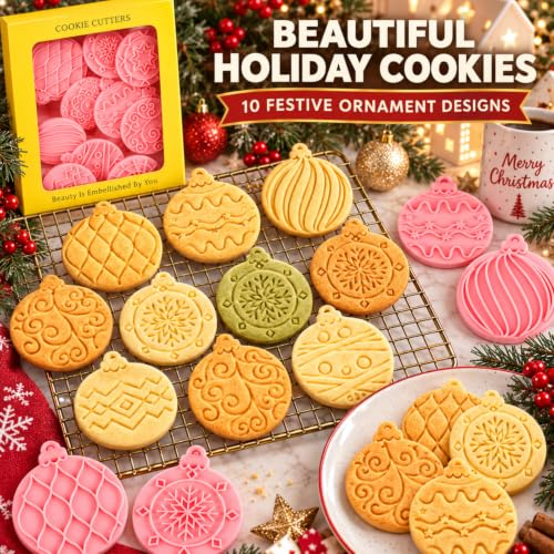 Christmas Cookie Cutter-10 Pieces Plastic Christmas Cookie Cutters and Stamps-Xmas Element Cookie Stamps,Light Bulb Shaped Biscuit Cutter Set. - style: Light bulb christmas cookie cutter