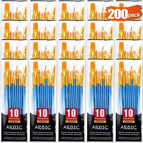 AROIC 200 Pcs Paint Brushes, Nylon Hair Brush Set for Oil and Watercolor - size: 200pcs-blue