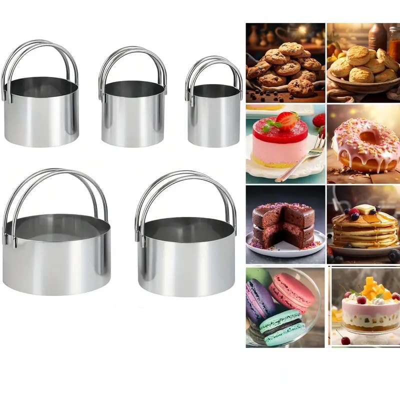 5-Piece Round Cookie Biscuit Cutter Set with Graduated Circle Design for Pastry, Pie, and Baking Molds, Premium Stainless Steel Ring Shaper Tools for Professional Kitchen Use