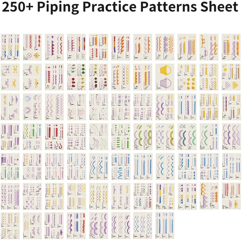 Piping Practice Sheets Reusable Cake Decorating Supplies - color: 250+ Pattern/ Waterproof