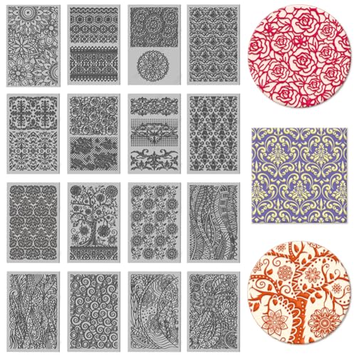 CHGCRAFT 16 Sheets 16 Styles Retro Lace Polymer Clay Texture Mat Mandala Tree Modeling Pattern Pad Bohemian Texture Sheets for Polymer Clay Making Earrings Jewerly Tools, 4×2.6 inch - style: Retro Mandala