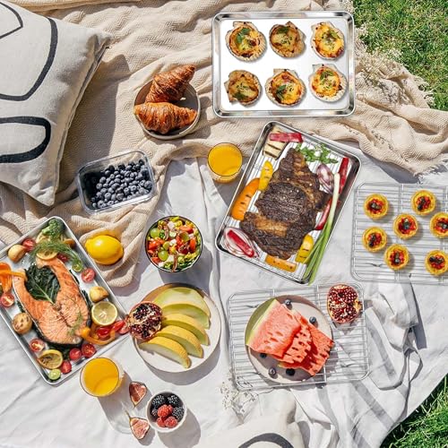 Homikit 10x8 Inch Small Stainless Steel Baking Sheet with Cooling Rack Set - size: 10.4x8.1x1
